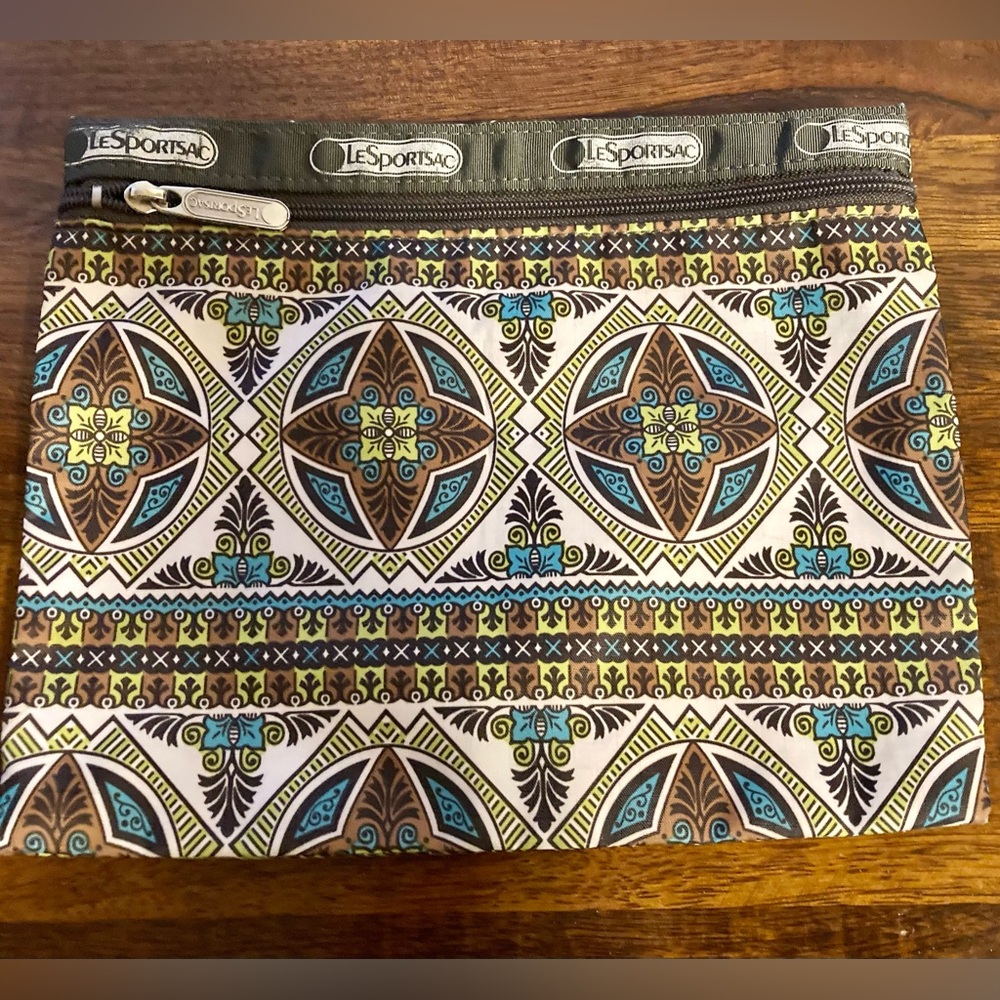 LeSportsac Geometric Blue and Brown Pouch